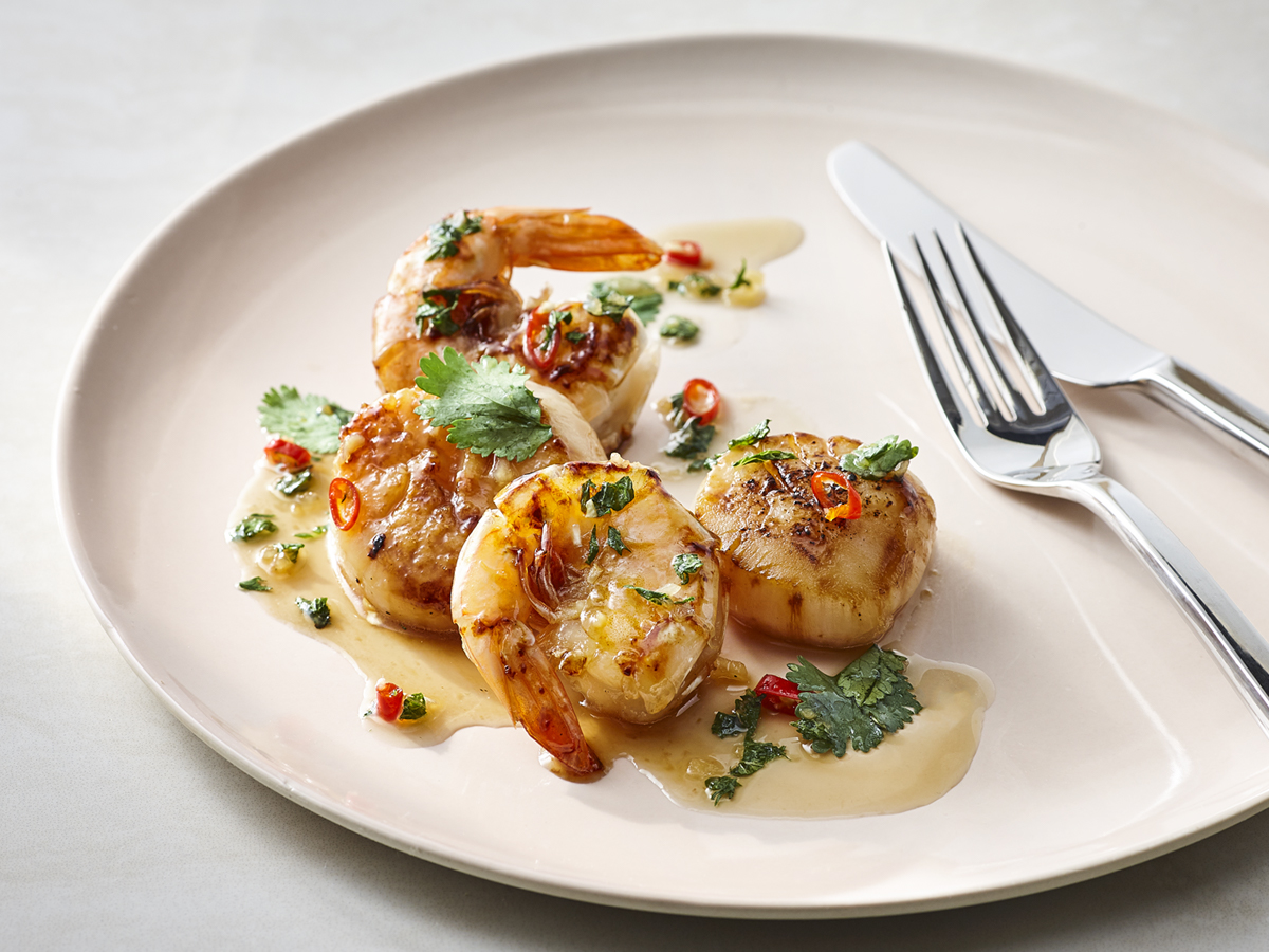 Maple Sautéed Prawns and Scallops in a Sweet and Sour Sauce - Maple from Canada