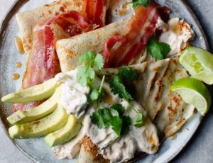 Pancakes with Maple Bacon, Chipotle and Avocado