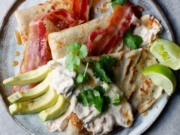 Pancakes with Maple Bacon, Chipotle and Avocado