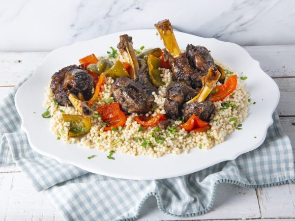 Maple lamb shanks with giant couscous