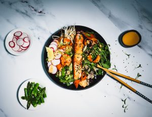 Salmon Buddha Bowl with Maple Satay Sauce