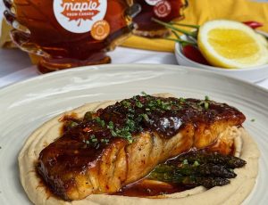 @Food_bylucy, Lucy's Sticky Chilli Maple Barramundi on a Bed of Butter Bean Purée with Lemon Asparagus